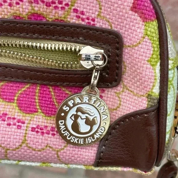 Sparta 449 Floral Pink Green Colorful Leather Wristlet Travel Bag Case Cosmetic - Picture 4 of 6